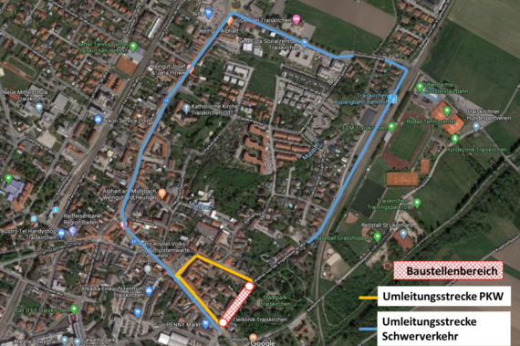 Grafik: Plan der Sperre der Walther v. d. Vogelweidestraße.