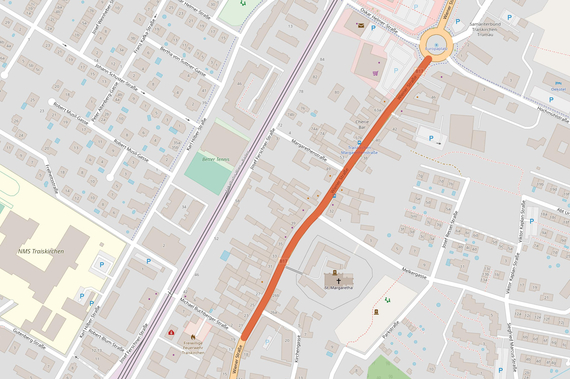 Eine Karte mit dem markierten Bereich von Wiener Straße 19 bi 50