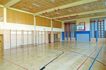 Die Volksschule Tribuswinkel, die Turnhalle.