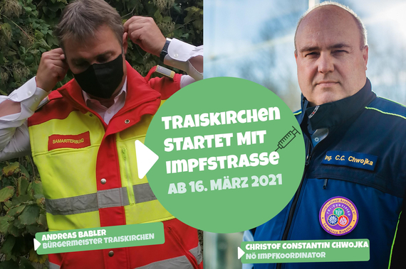 Grafik: Bgm. Andreas Babler mit NÖ-Impfkoordinator Christof Constantin Chwojka. 
