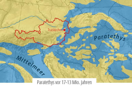Karte vom Ur-Meer vor 17-13 Mio. Jahren.