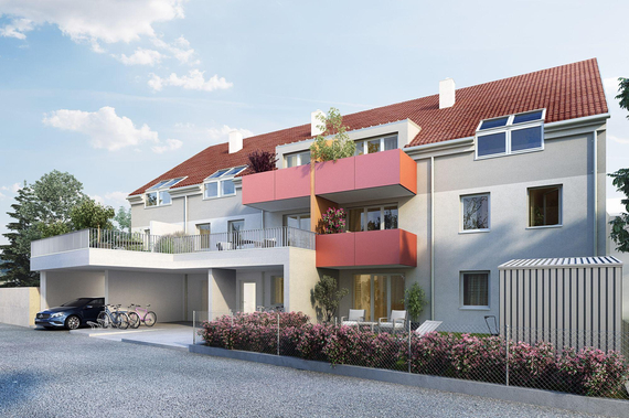 Moderner Wohnblock von außen.